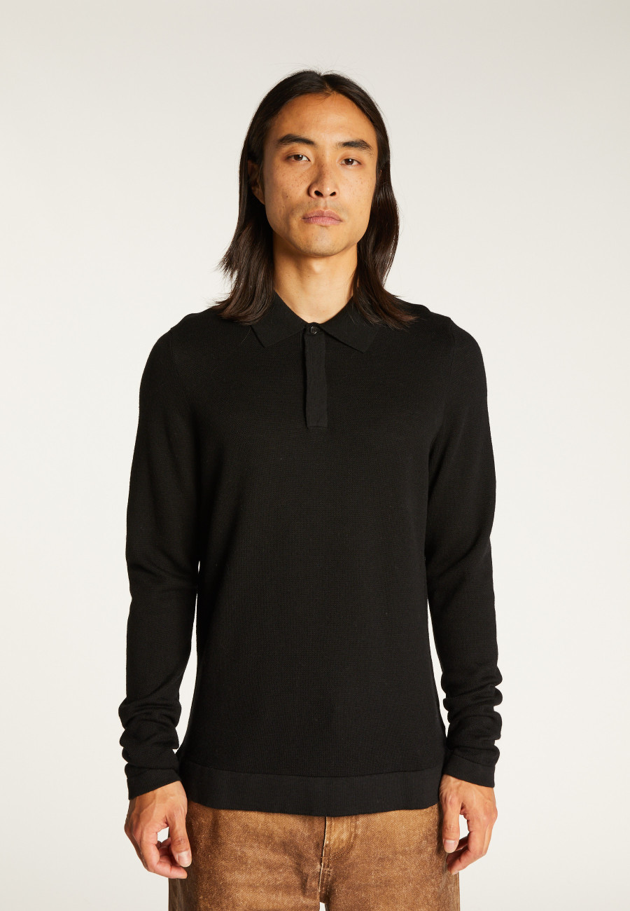 Long-sleeved polo shirt in merino wool - Sidney