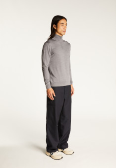 Trucker neck sweater with logo in merino wool