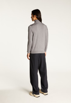Trucker neck sweater with logo in merino wool