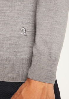 Trucker neck sweater with logo in merino wool