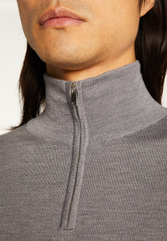 Trucker neck sweater with logo in merino wool