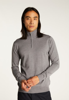Trucker neck sweater with logo in merino wool