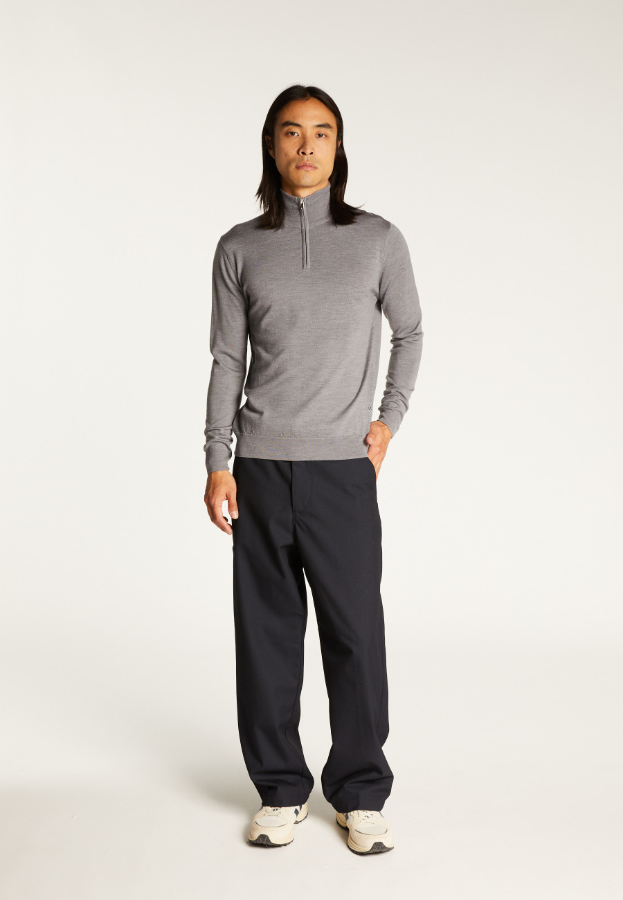 Trucker neck sweater with logo in merino wool