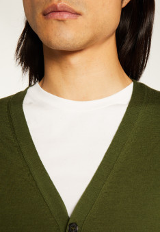 Buttoned vest with logo in merino wool