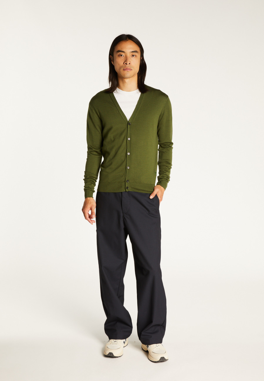 Buttoned vest with logo in merino wool