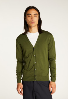 Buttoned vest with logo in merino wool