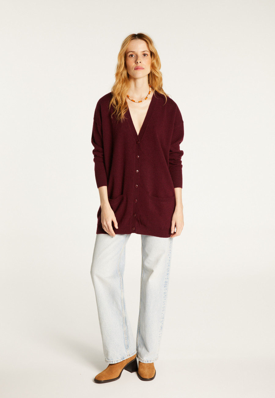 Long cardigan with pockets in cashmere - Blush