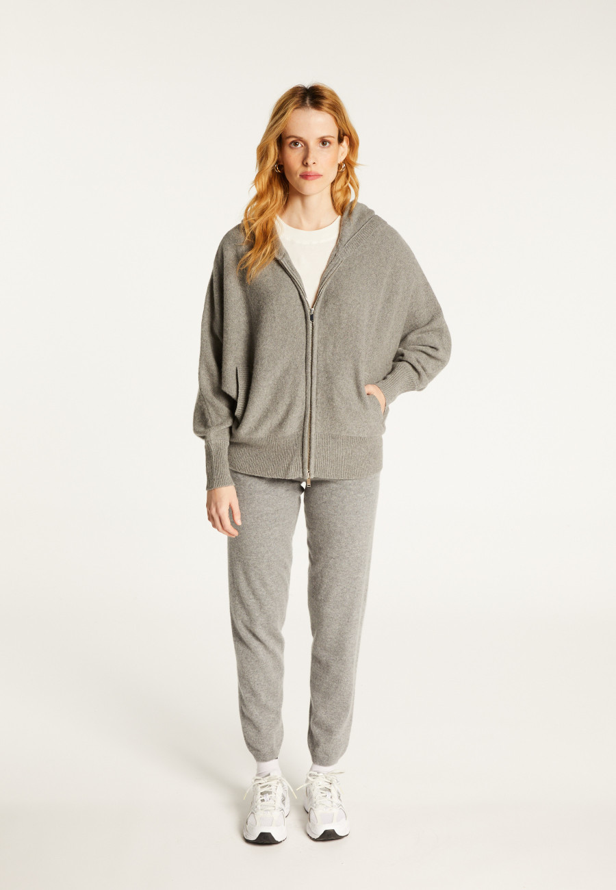 Zipped hoodie with batwing sleeves in recycled cashmere and wool - Albin