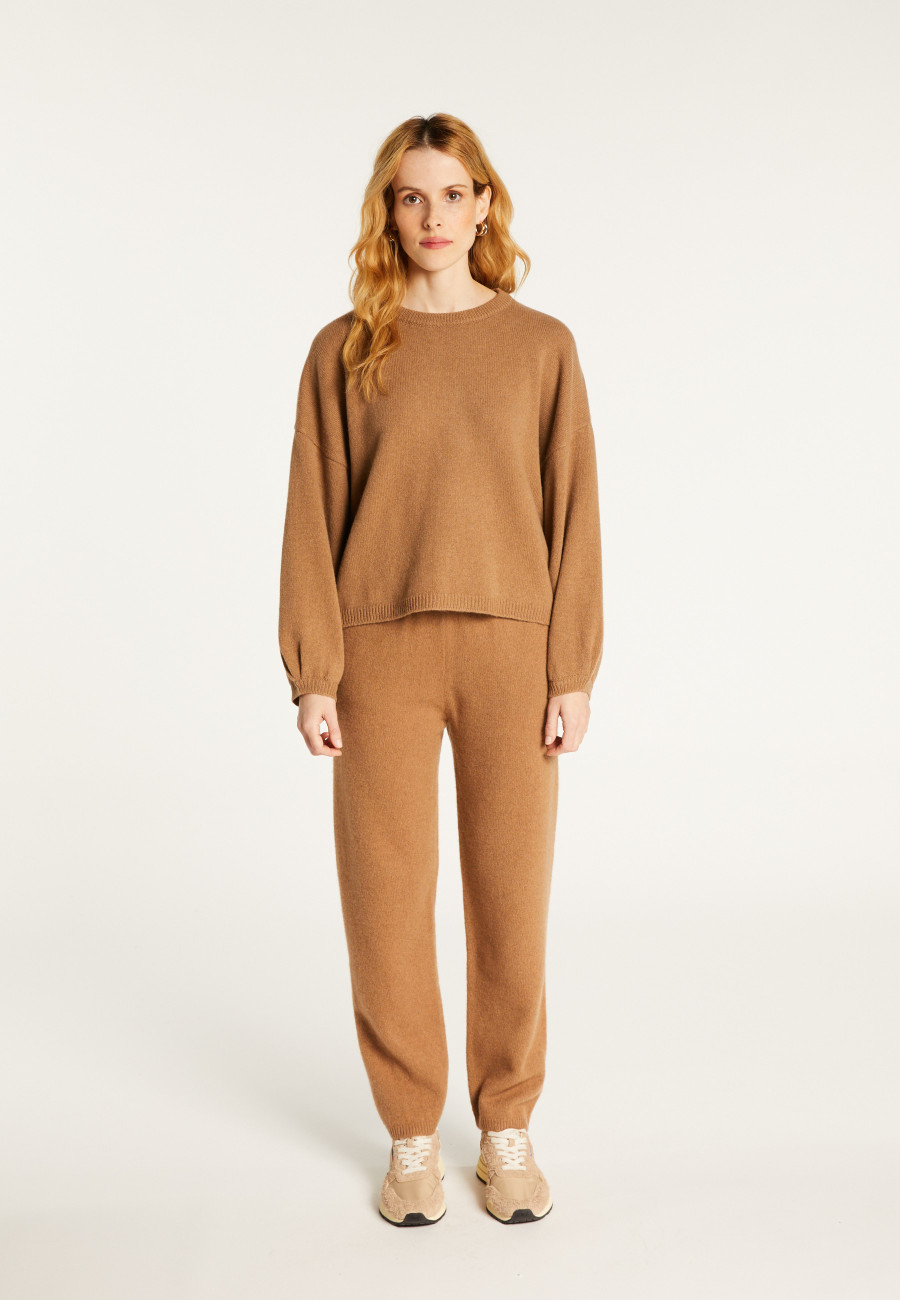 Round-neck sweater with balloon sleeves in recycled cashmere and wool - Lamara