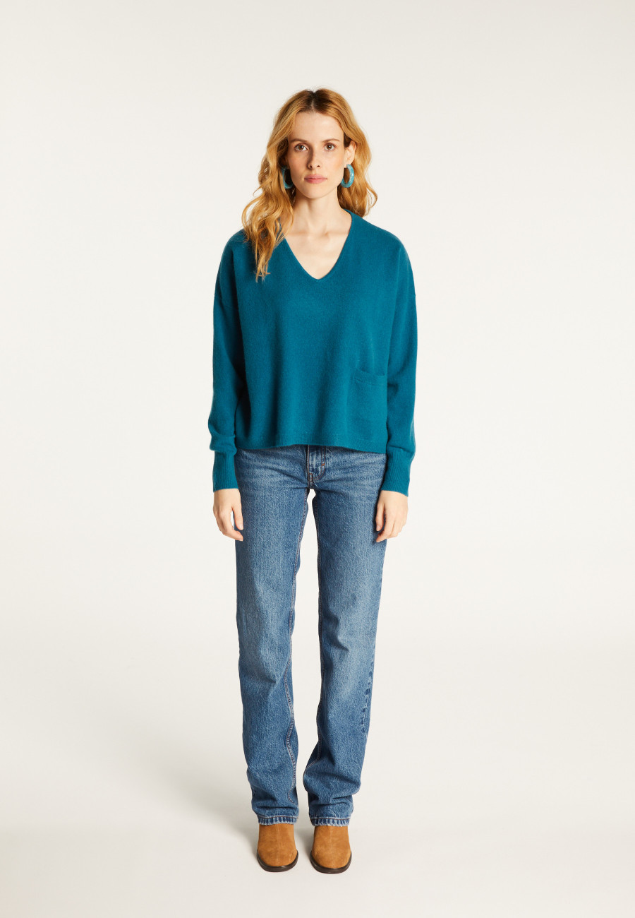 Short cashmere V-neck sweater with pockets - Balba