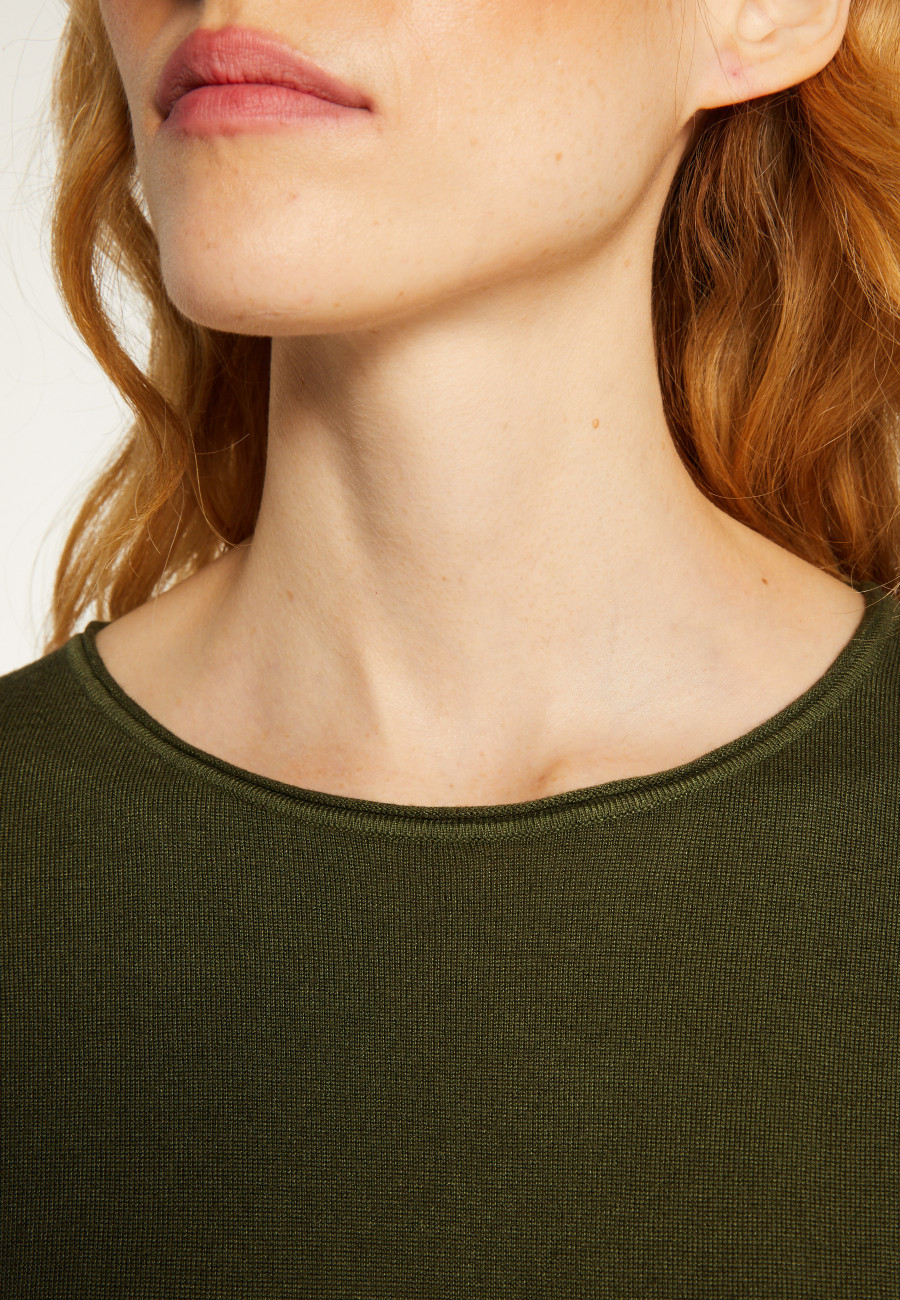 Buttoned t-shirt in cashmere bamboo round neck in fine knit - Aelia
