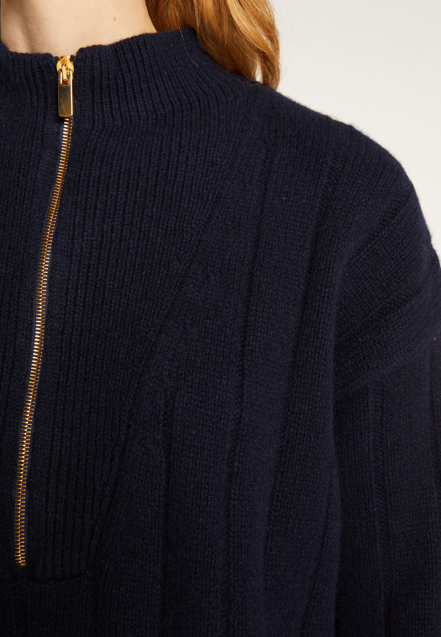 High-neck zipped cashmere blend sweater - Lodric