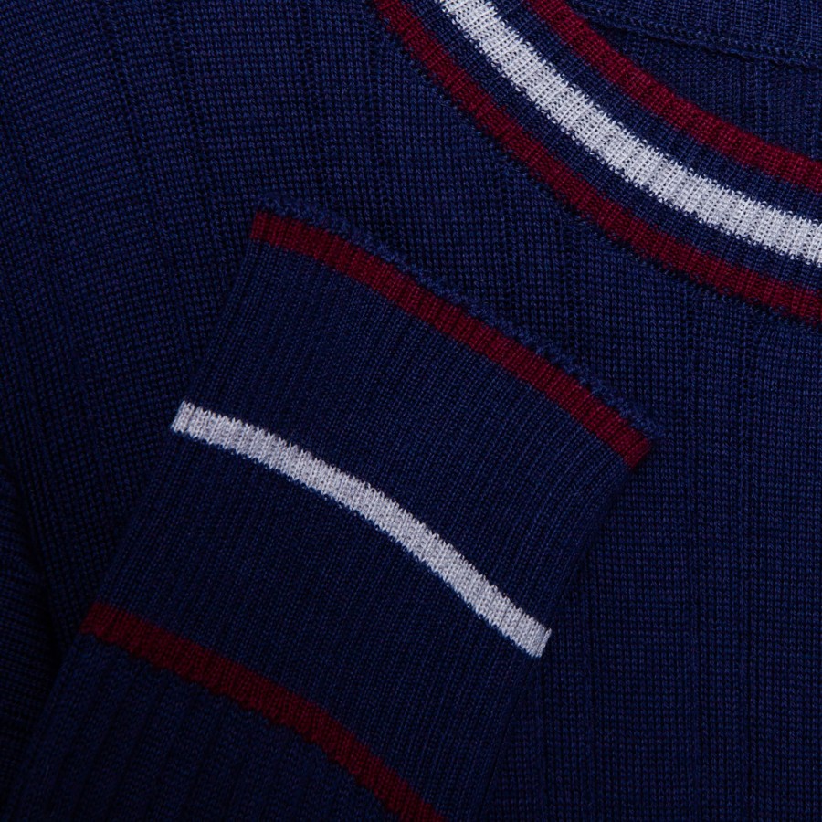 Wool jumper with tricolour rib stitches - Edouard